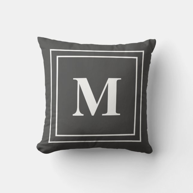Coussin Monogramme moderne gris et blanc (Recto)