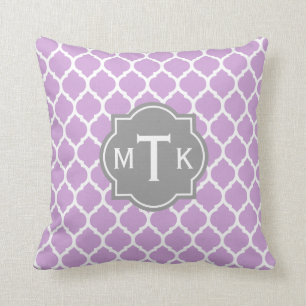 Coussin Monogramme moderne gris et Lilac Motif treillis