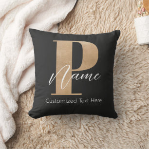 Coussin Monogramme moderne Initiale P & Nom Personnalisé