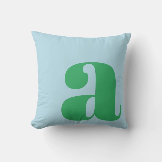 Coussin Monogramme Moderne Lettre Initiale Bleu Vert Paste (Recto)