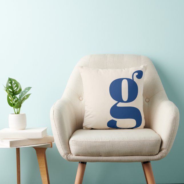 Coussin Monogramme Moderne Lettre Initiale Crème Bleu Neut (Chaise)