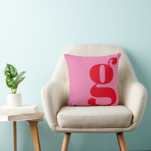Coussin Monogramme Moderne Lettre Initiale Rose et Rouge