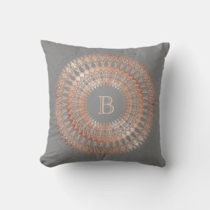 Coussin Monogramme Moderne Mandala Gris Or Rose