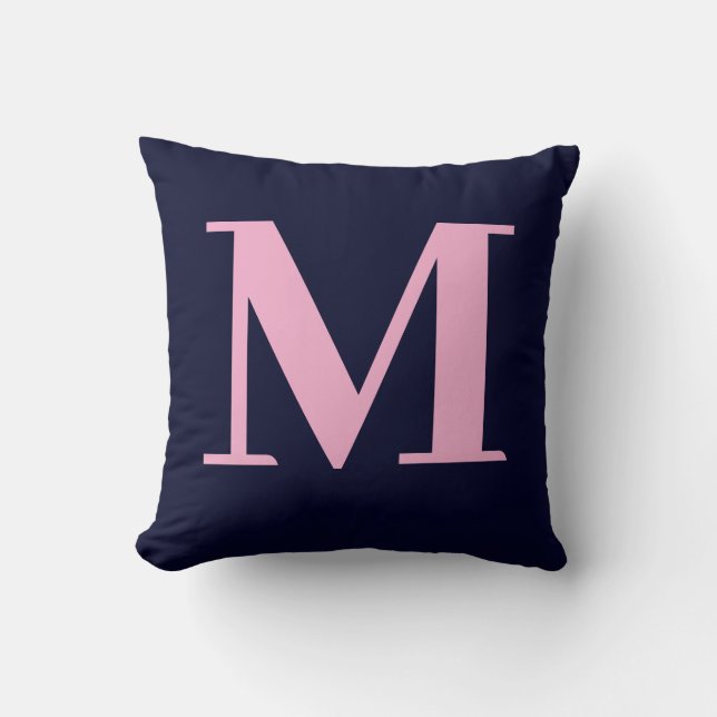 Coussin Monogramme Moderne Minimaliste Navy Rose (Recto)