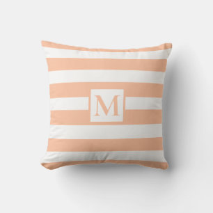 Coussin monogramme moderne minimaliste orange bandes blanc