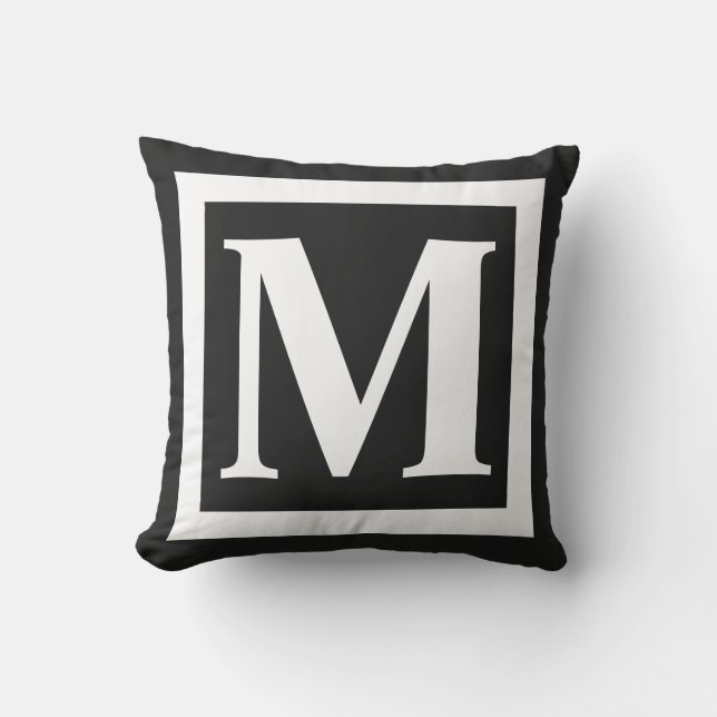 Coussin Monogramme moderne noir blanc encadré (Recto)