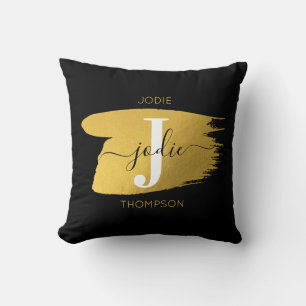 Coussin Monogramme moderne noir et or