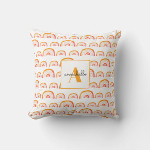 Coussin Monogramme Moderne Orange Aquarelle Rainbow