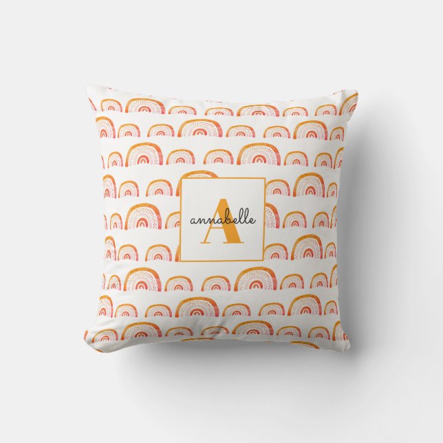 Coussin Monogramme Moderne Orange Aquarelle Rainbow (Recto)