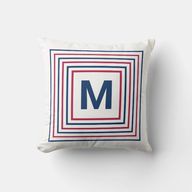 Coussin Monogramme moderne Patriotique Rouge Blanc et Bleu (Recto)