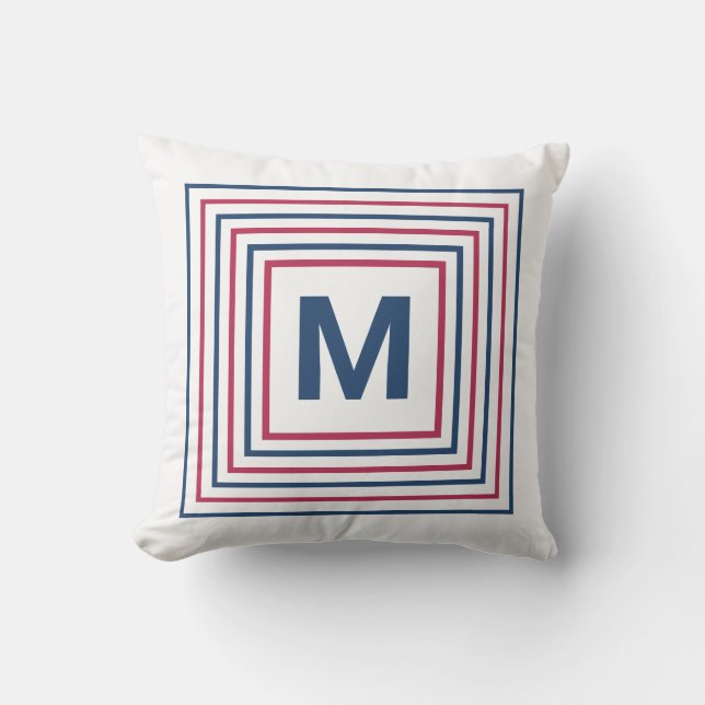 Coussin Monogramme moderne rouge blanc et bleu 4 juillet (Recto)