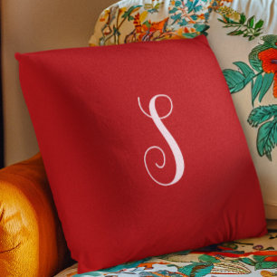 Coussin Monogramme moderne rouge chic et élégant personnal