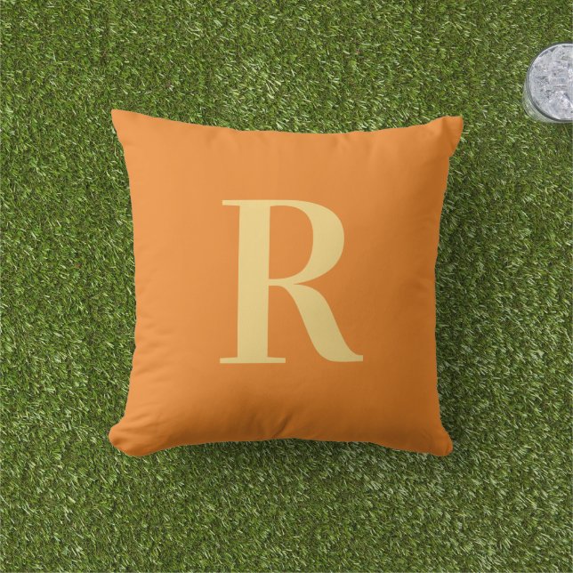 Coussin Monogramme Moderne Simple Orange (Herbe)