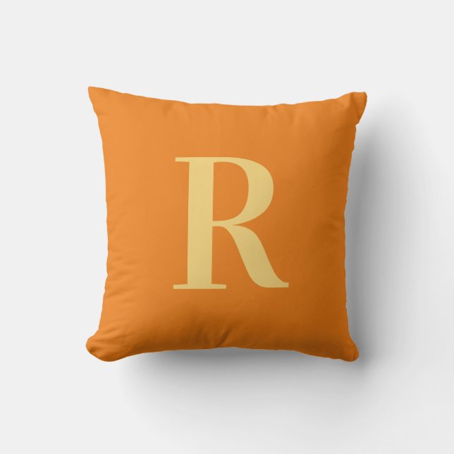 Coussin Monogramme Moderne Simple Orange (Recto)