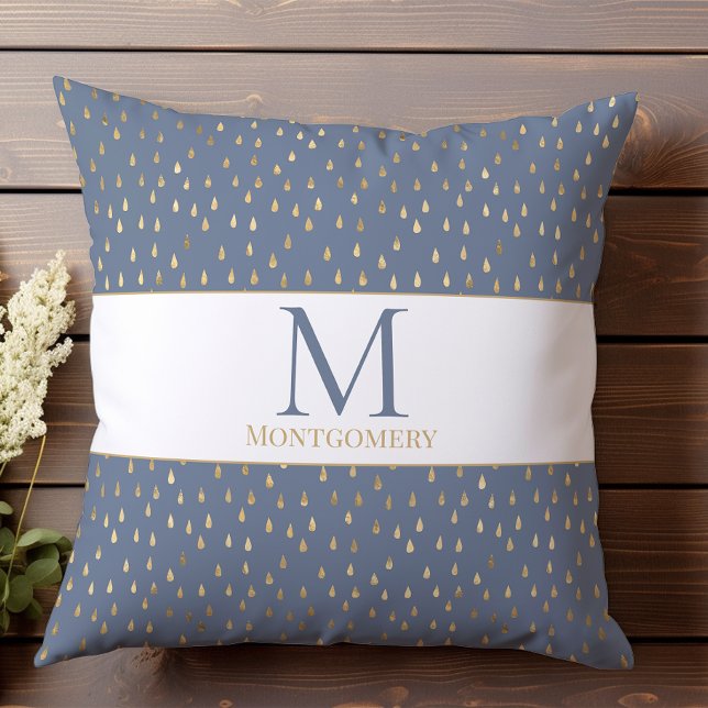 Coussin Monogramme Moderne Tendance Goutte de Pluie Or Ble (Créateur téléchargé)