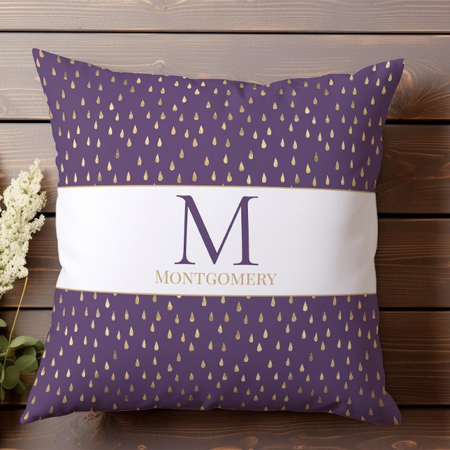 Coussin Monogramme Moderne Tendance Goutte de Pluie Or Vio (Créateur téléchargé)