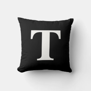 Coussin Monogramme moderne uni noir personnalisé