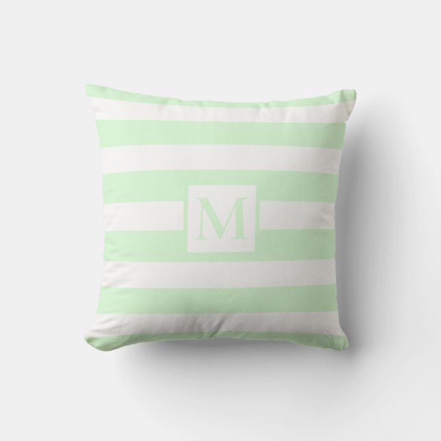 Coussin monogramme moderne vert clair blanc bandes (Recto)