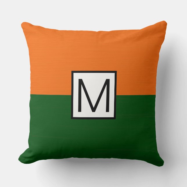 Coussin Monogramme Moderne Vert et Orange Élégant (Recto)