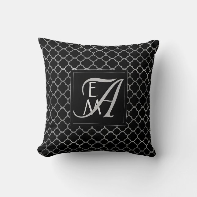 Coussin MONOGRAMME MONOGRAMME ARGENT NOIR Mariage des jeun (Recto)