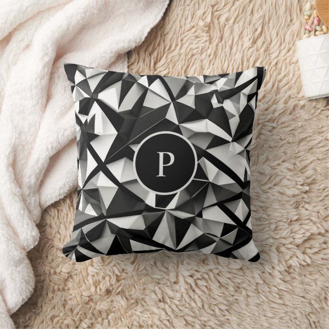 Coussin Monogramme Motif Abstrait moderne noir et blanc (Couverture)