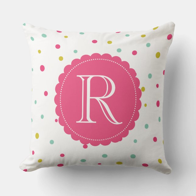 Coussin Monogramme Motif Confetti couleur mignonne et fill (Recto)