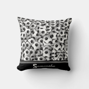 Coussin Monogramme Motif de balle de pied de football blan