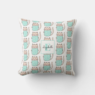 Coussin Monogramme Motif de chat nommé bébé