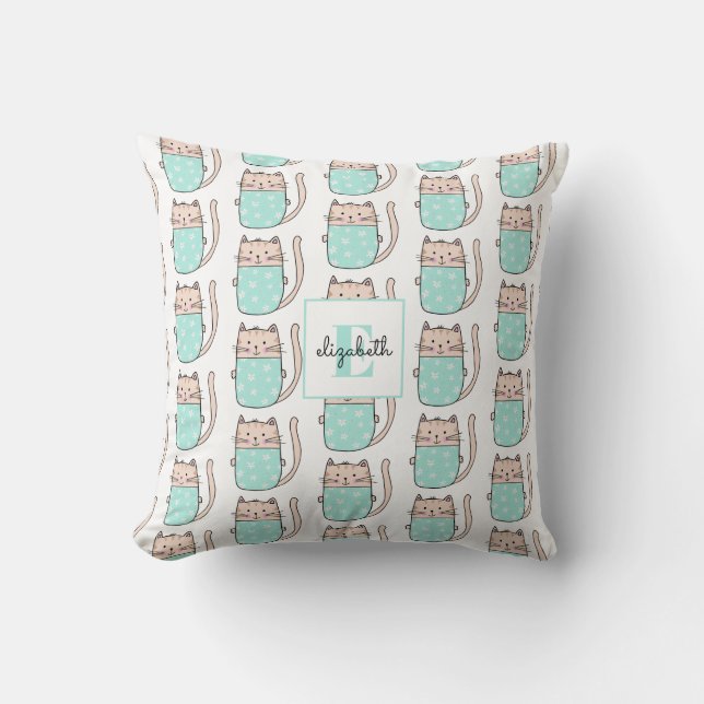 Coussin Monogramme Motif de chat nommé bébé (Recto)
