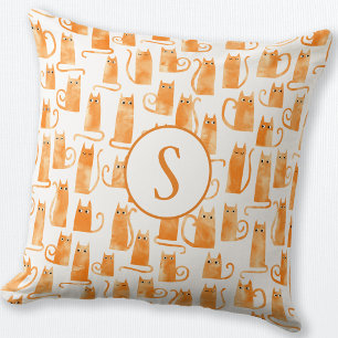 Coussin Monogramme Motif de chat orange