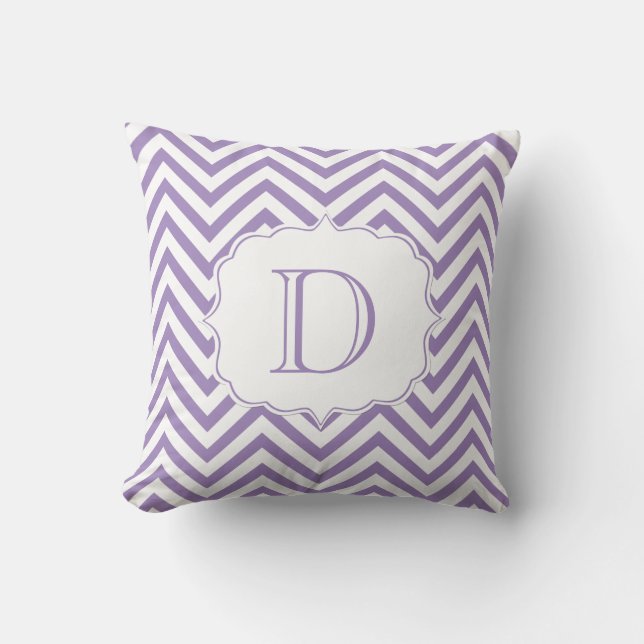 Coussin Monogramme Motif de Chevron violet et blanc (Recto)