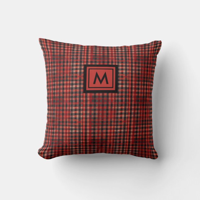 Coussin Monogramme Motif de tatan noir rouge classique (Recto)