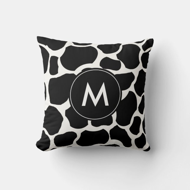 Coussin Monogramme Motif de vache noire et blanche (Recto)