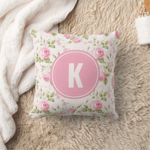 Coussin Monogramme Motif Fleurs Roses Roses Élégantes