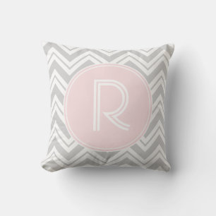 Coussin Monogramme Motif Gray and Blush Chevron