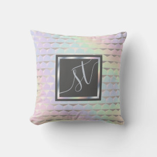 Coussin Monogramme Motif holographique Iridescente Faux