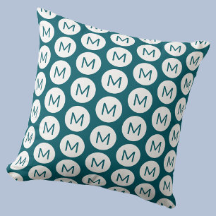 Coussin Monogramme Motif initial du point Turquoise person