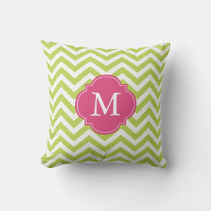 Coussin Monogramme Motif Kiwi Green Fuschia Zigzag