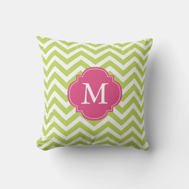 Coussin Monogramme Motif Kiwi Green Fuschia Zigzag (Recto)