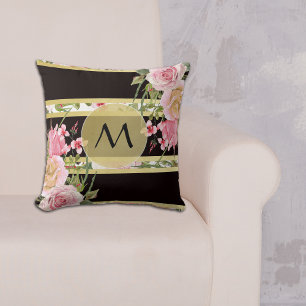 Coussin Monogramme Motif rose