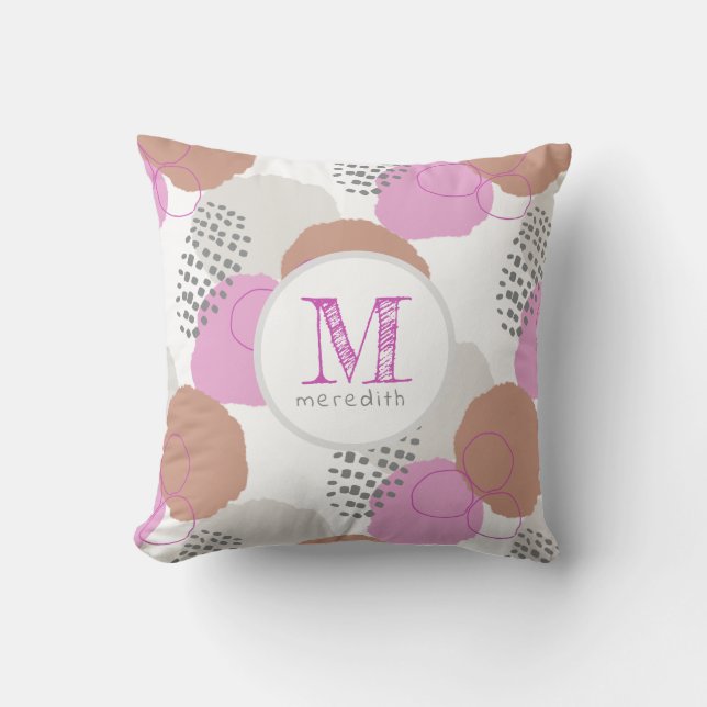 Coussin Monogramme Motif rose Abstrait moderne  (Recto)
