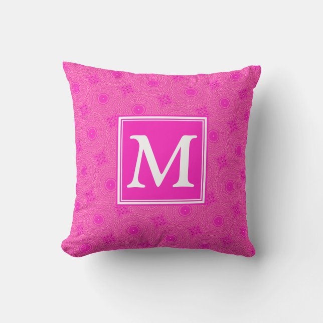 Coussin Monogramme motif rose chaud cercles (Recto)