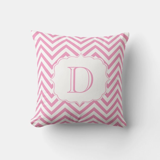 Coussin Monogramme Motif rose et blanc Chevron (Recto)