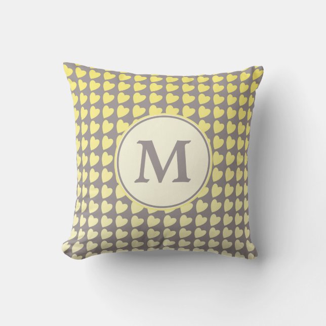 Coussin Monogramme Motif tendance gris-jaune (Recto)
