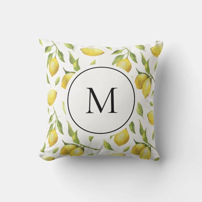 Coussin Monogramme Motif vintage citrons et verdure (Recto)