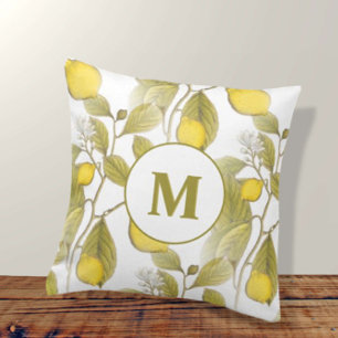 Coussin Monogramme Motif Vintage rustique citron