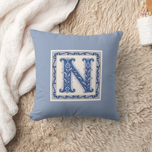 Coussin Monogramme N de l'héritage norvégien - Bleu (Couverture)