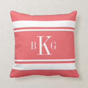 Coussin Monogramme nautique blanc de corail de coutume de