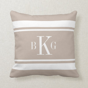 Coussin Monogramme nautique blanc de coutume de rayures de