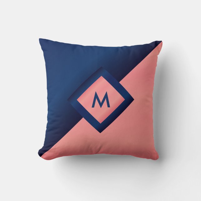 Coussin Monogramme Navy Blue and Coral (Recto)